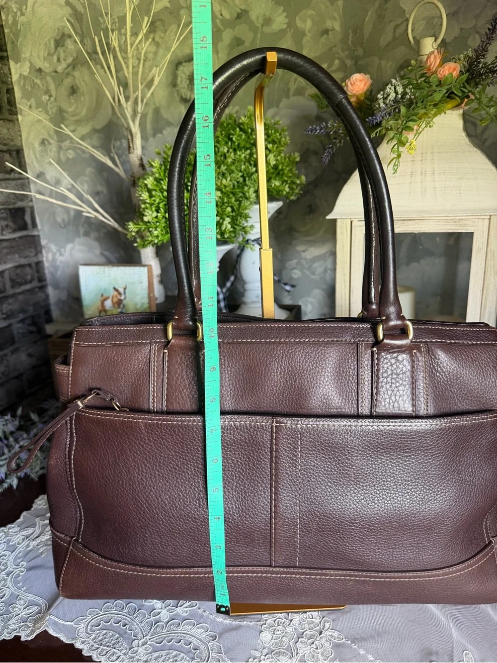 Y2K Coach Hampton Pebbled Brown Leather Carryall Tote Bag Purse 10215